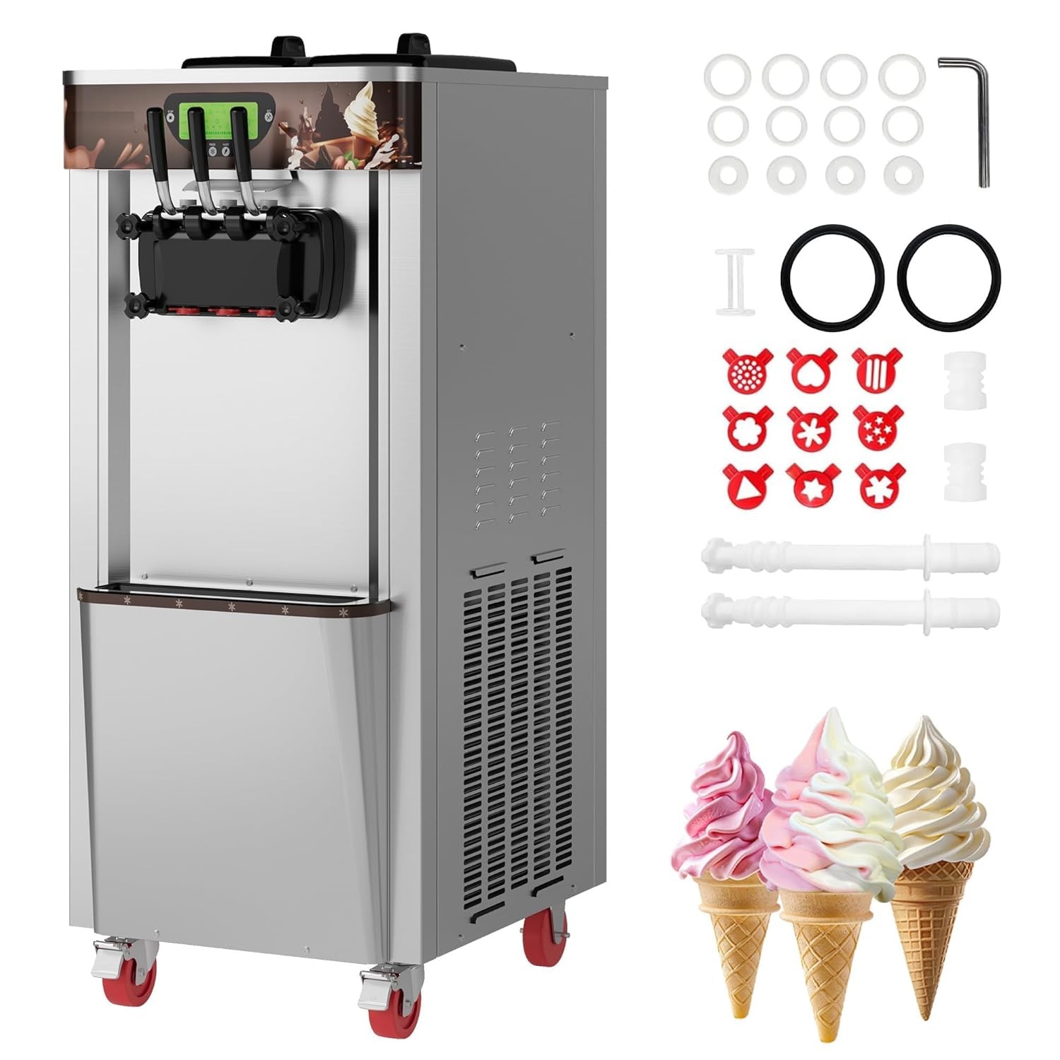Commercial Hard Serve Ice Cream Machine Maker w/ Wheels 9.2-10.5 Gal/H