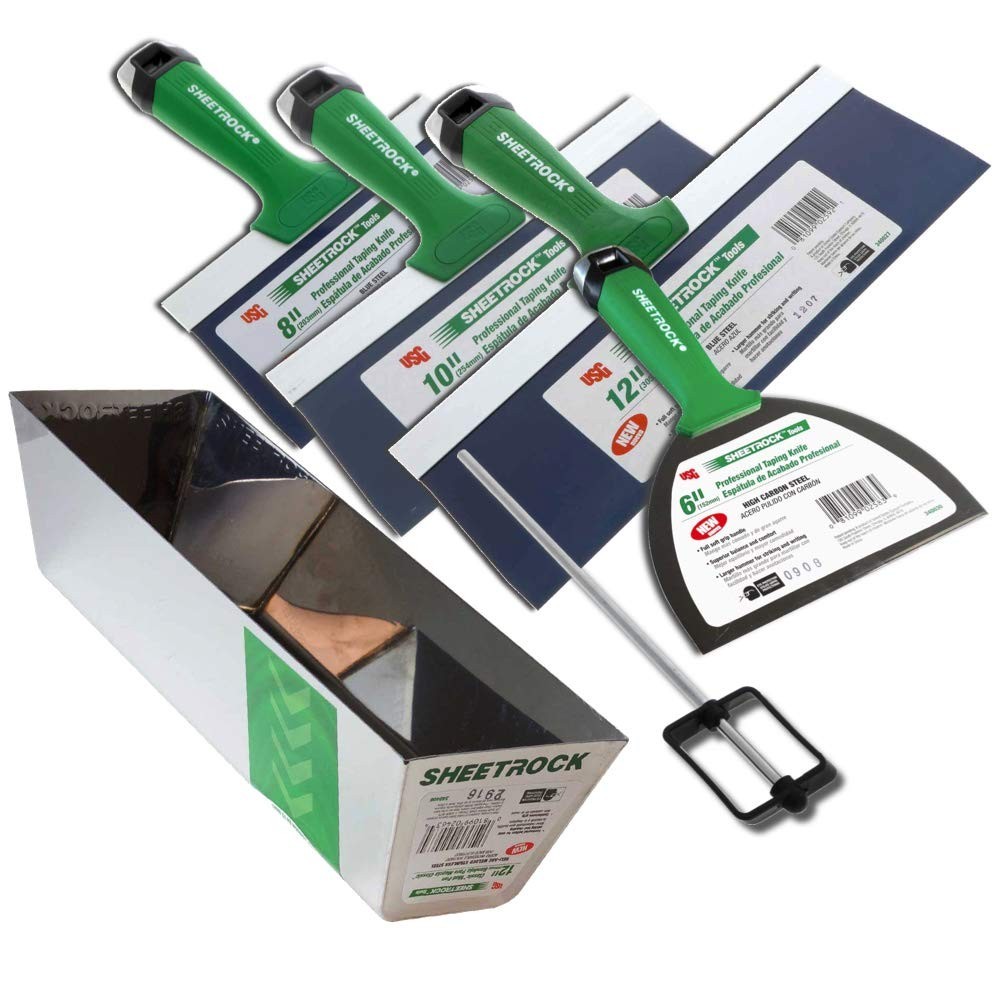4-Piece Drywall Taping Knife Set with 12" Mud Pan & Matrix Style Handle