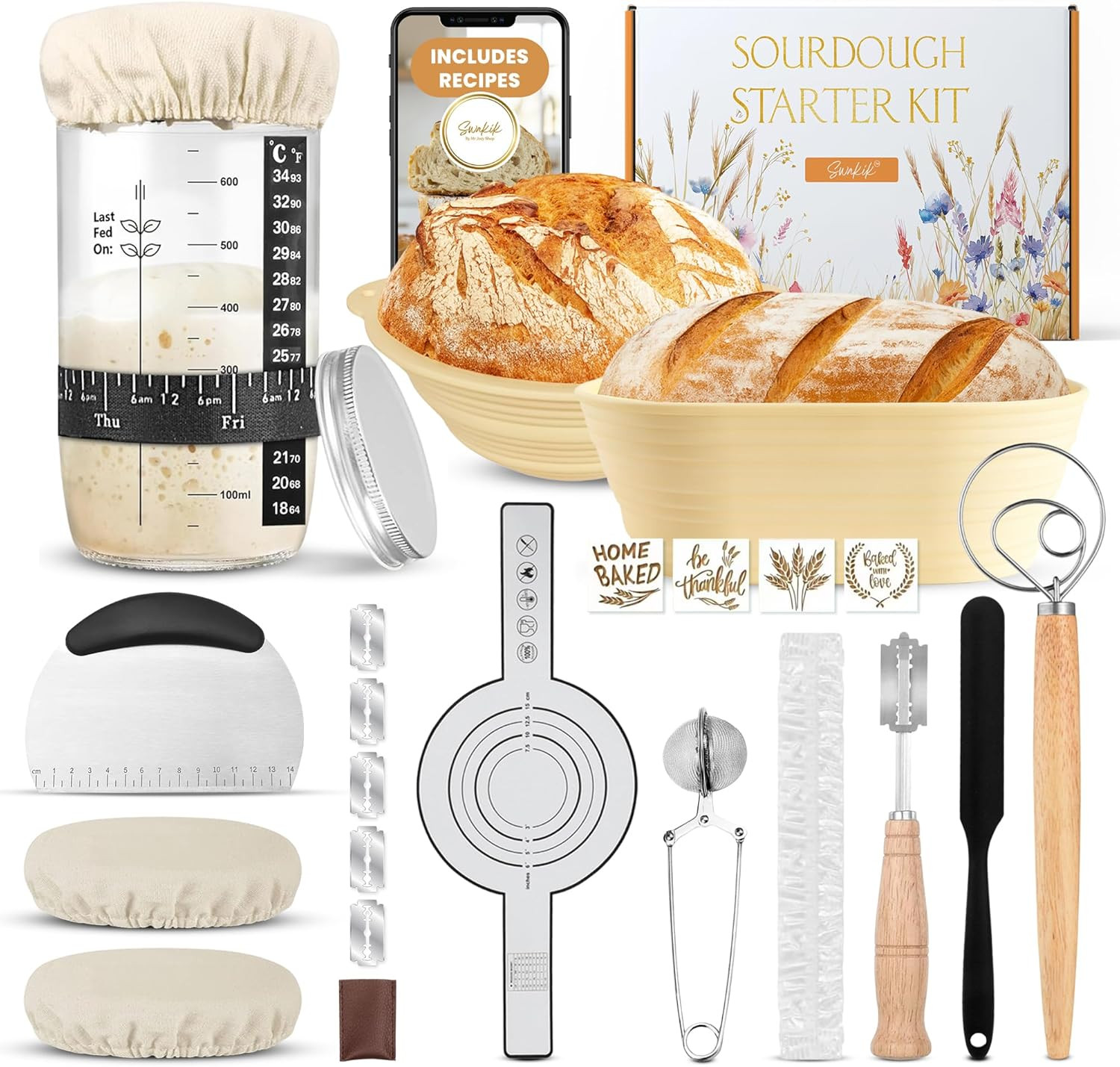 Complete Sourdough Starter Kit, Sourdough Bread Baking Supplies, Great Gift Begi