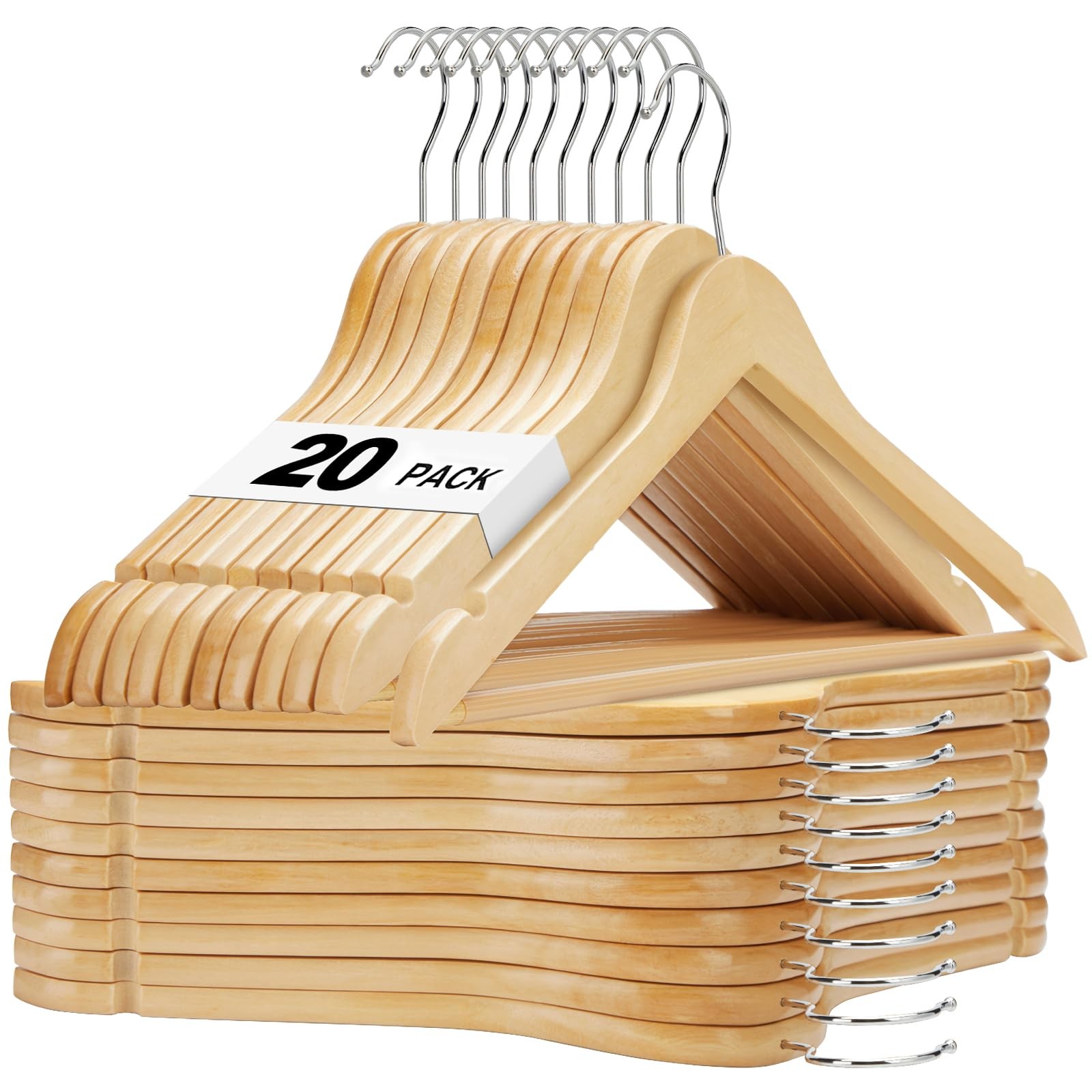 HOUSE DAY Wooden Hangers 20 Pack Wood Clothes Hangers Smooth Finish Wooden Coat