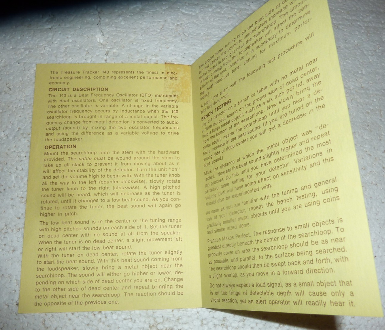 Vintage Techna Treasure Tracker Model 140 Operating Manual Pamphlet S-9