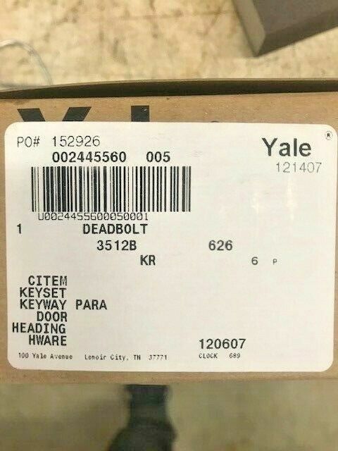 YALE 3512B 626 SINGLE CYLINDER DEADBOLT  Para Key US26D 2 3/4"