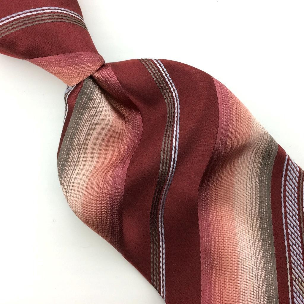 Kenneth Cole Tie Burgandi Orange White Gray Silk Necktie Woven Stripes Ties #I23