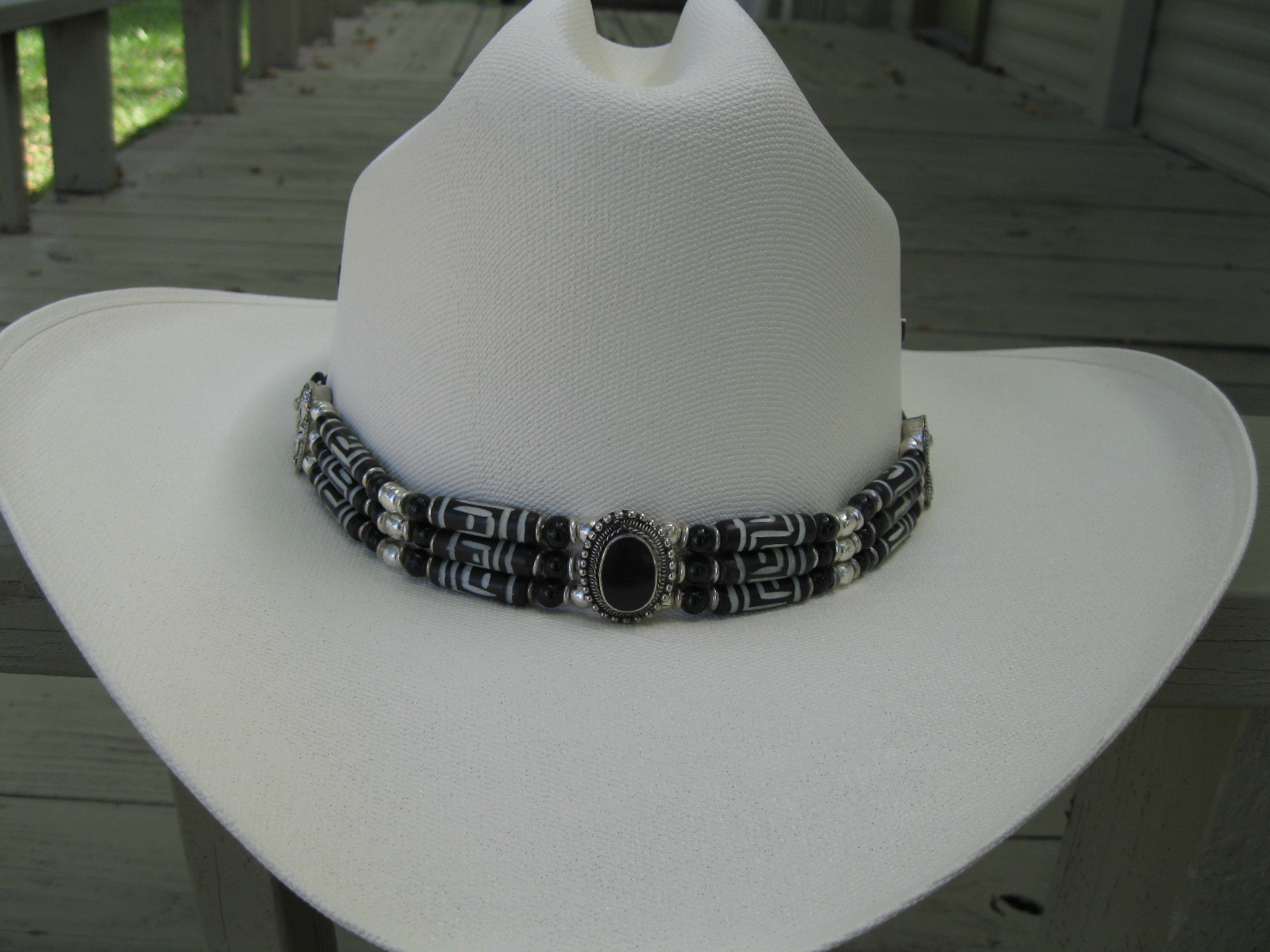 Western Hat Band or Bone Choker - #CN-013 - Onyx & Silver Coloring