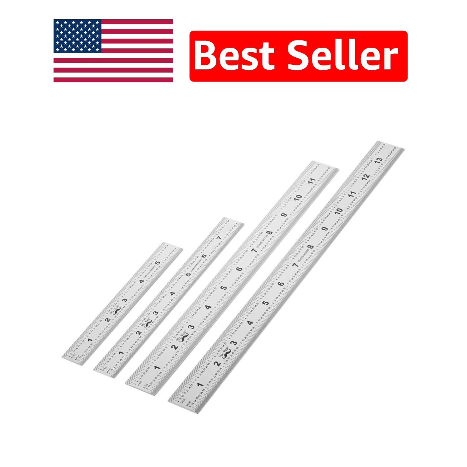 4 Pack of Heavyweight Machinist Rulers - Metric & Imperial, Perfect for Drafting