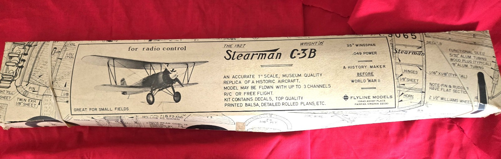 Rare 1975 Stearman C-3B RC Model Airplane Kit - Flyline Models