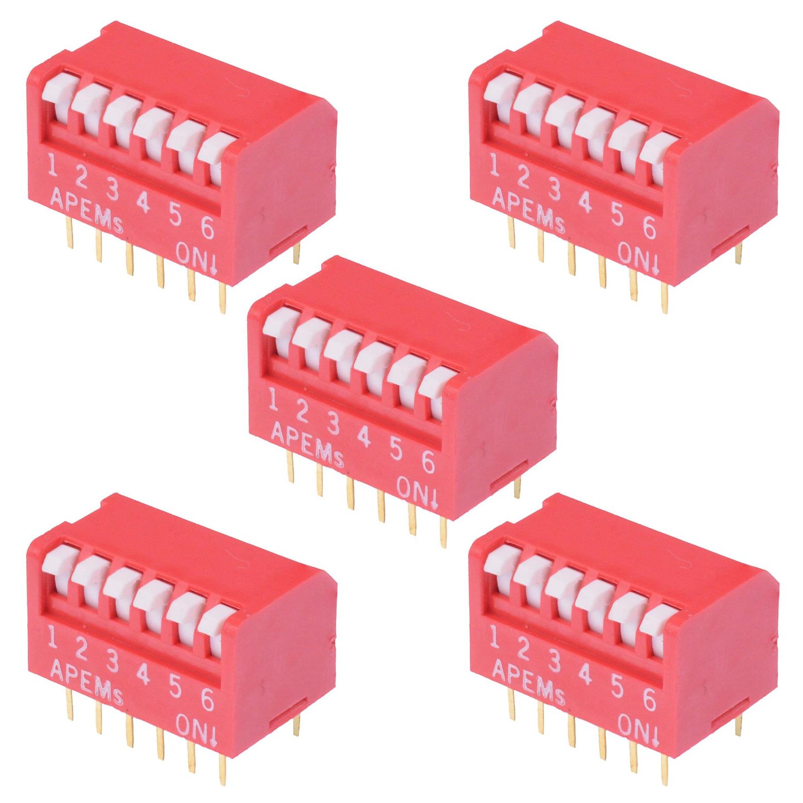 5 x NDP06T APEM 6-Way Piano DIP Switch SPST