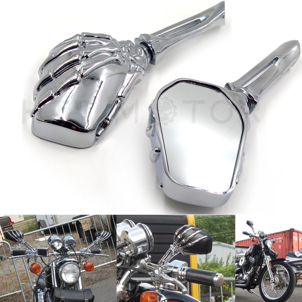 Motorcycle Chrome Skull Skeleton Hand Side Rearview Mirrors For Harley Davidson