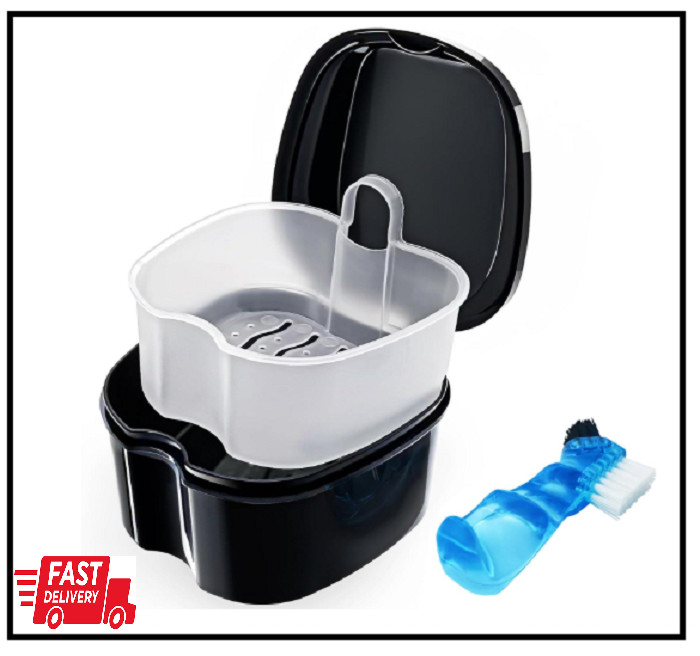 Denture Case Denture Bath Cup with Brush Denture Container Cups for Soaking De