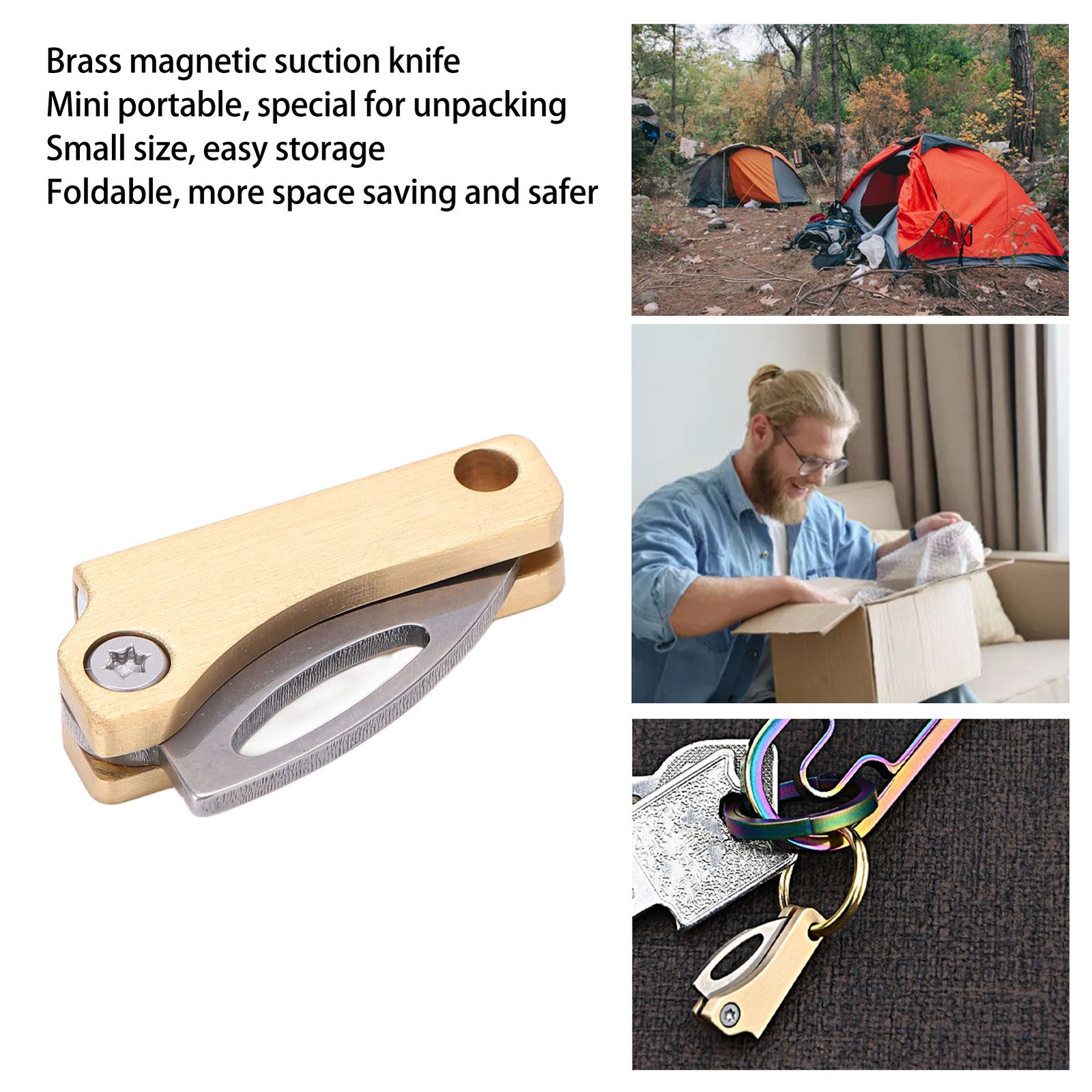 Brass Mini Knife Foldable Multifunction Keychain Tiny Knife For Package Openning