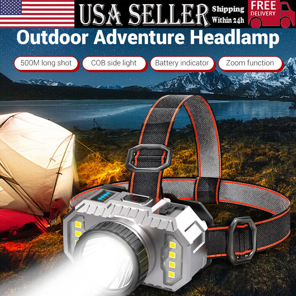 Super Bright LED Zoom Headlamp USB Rechargeable Headlight Head Torch US