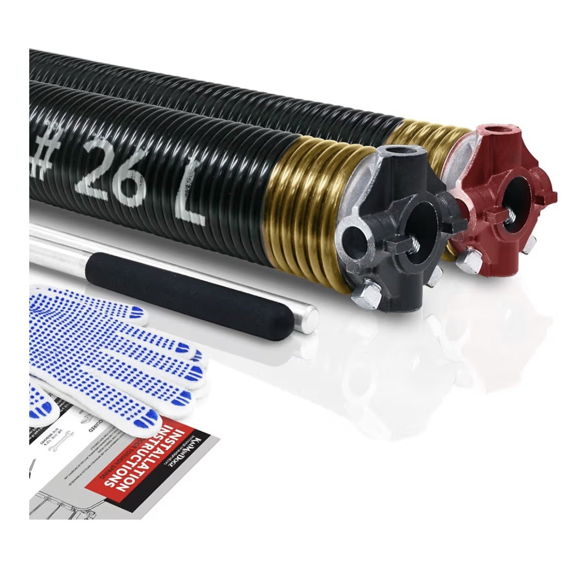 Pair Of 2” Garage Door Torsion Springs Set. Non-slip Winding Bar.  0.250x2”x26”