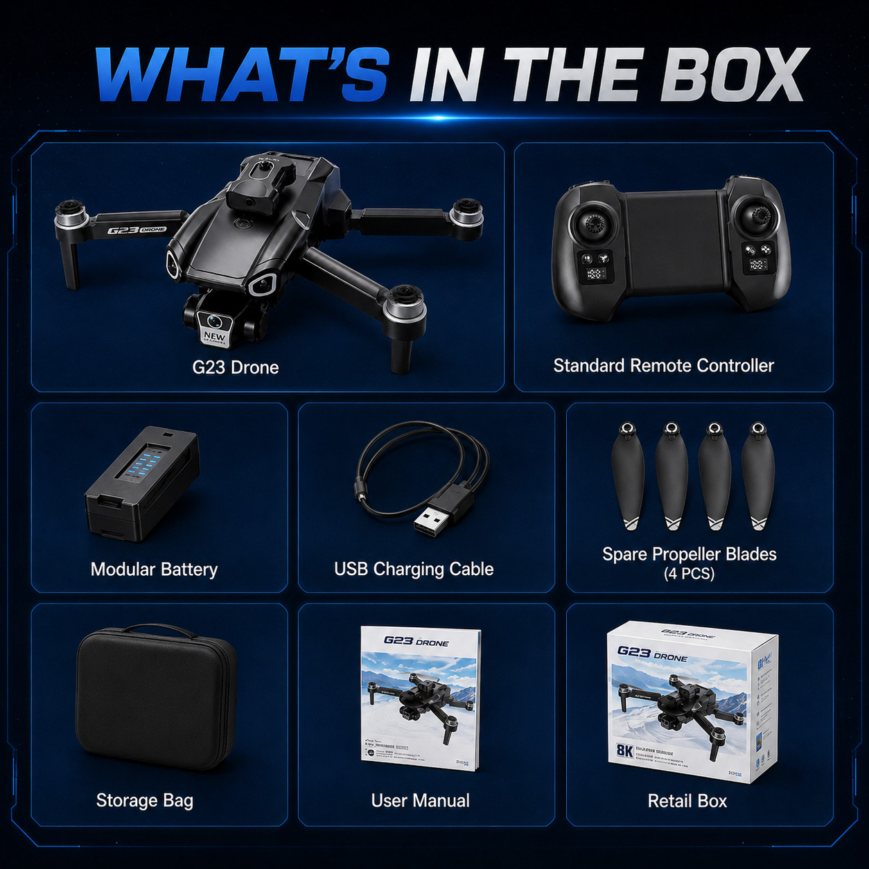 G23 8K Dual Camera Foldable Drone Brushless Motor Obstacle Avoidance WiFi FPV