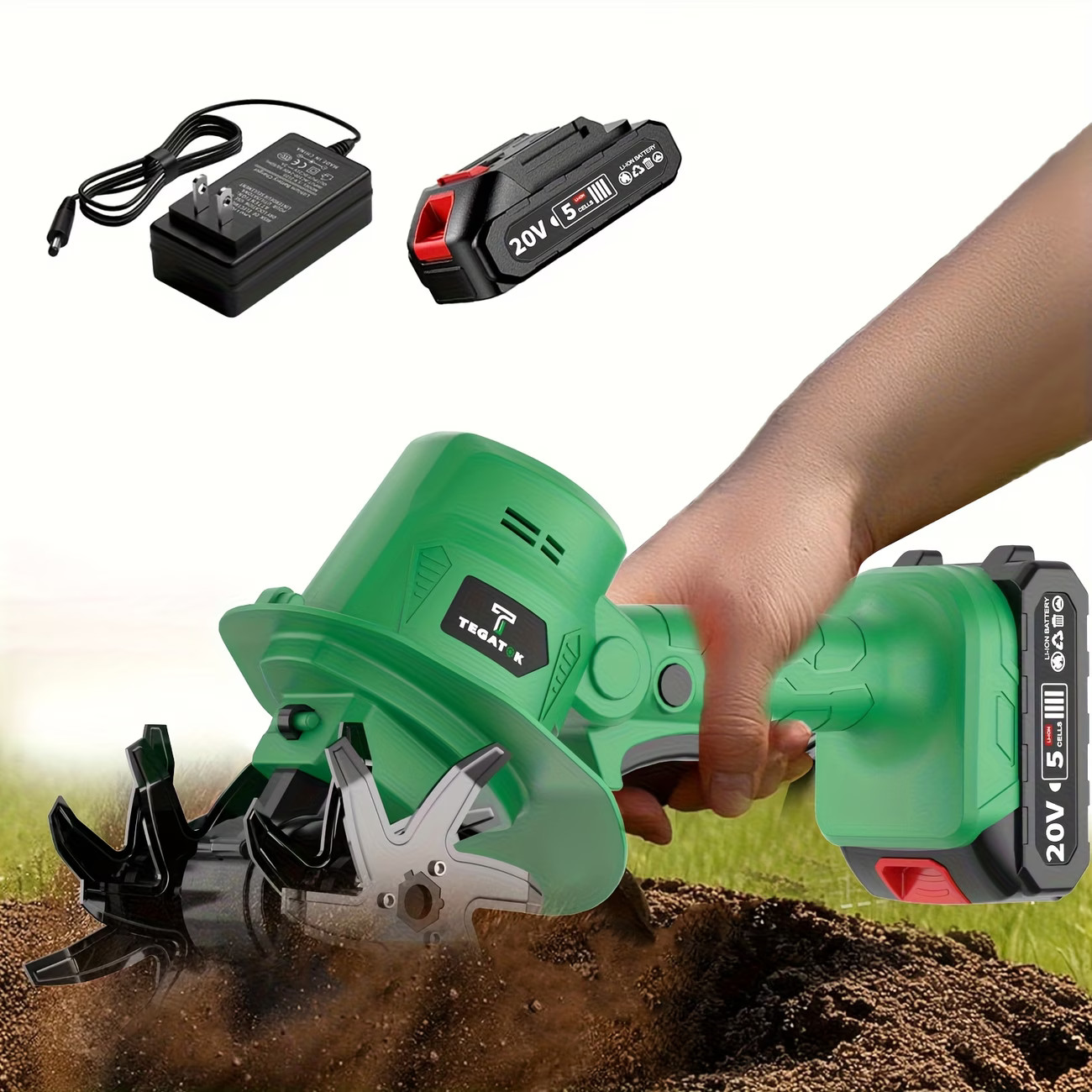 20V Handheld Electric Tiller - 9-Inch 235RPM Garden Cultivator with Batteries