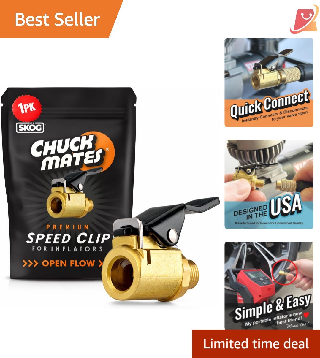 Tire Air Chuck Brass Quick-Connect for Inflators Fits Schrader Valves Garage