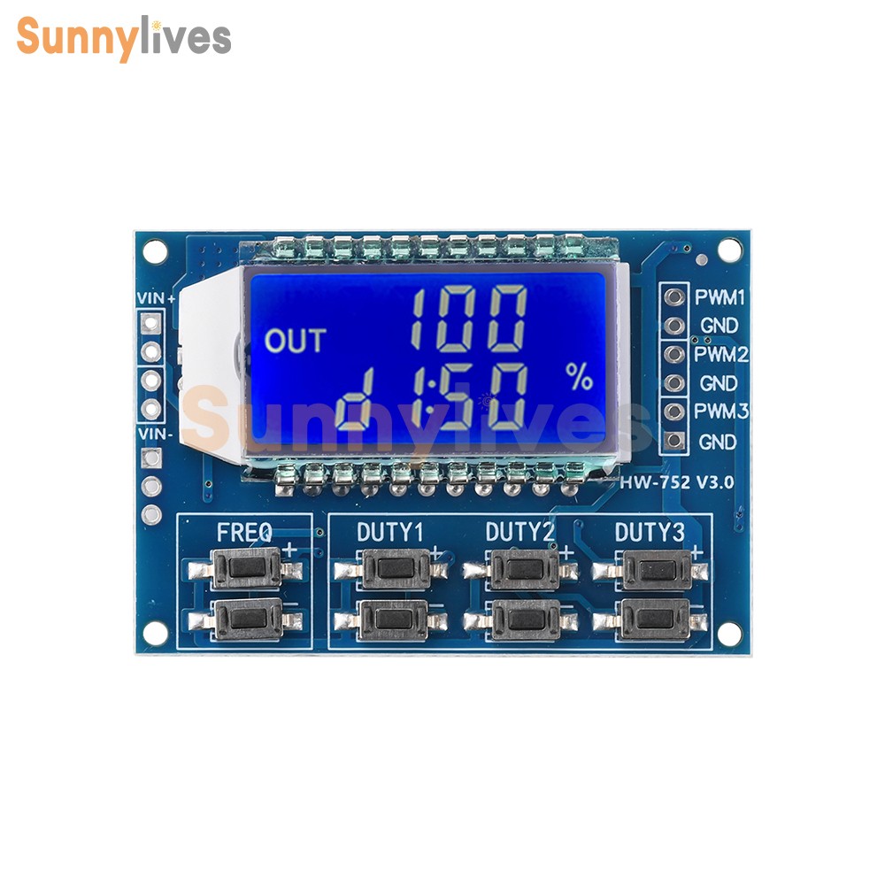 3-Channel Signal Generator PWM Pulse Wave Frequency Duty Cycle Adjustable Module