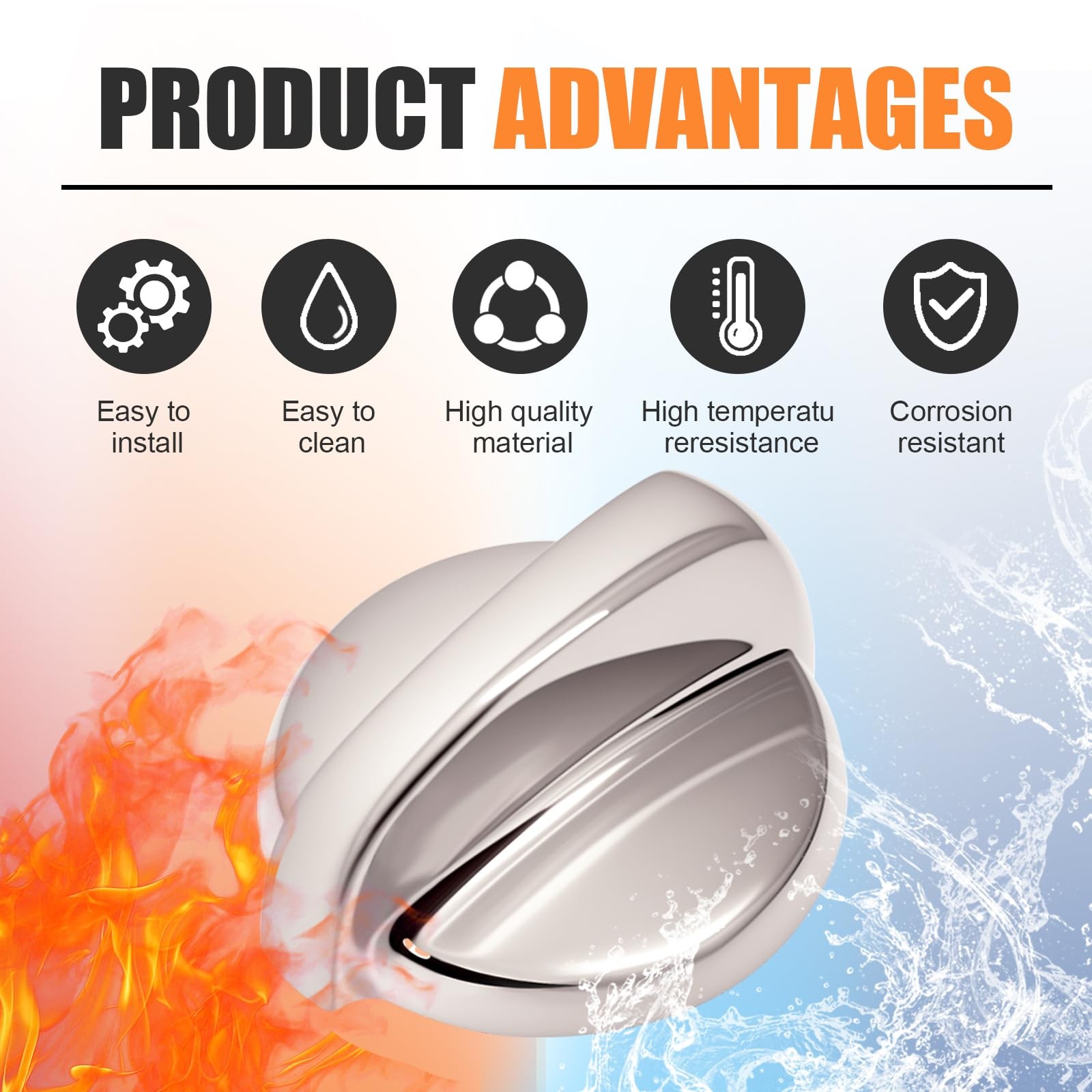 WB03T10284 Oven Knobs 2.0 inch in diameter, 1.0 height, Silver