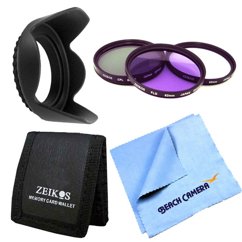 62mm Deluxe Filter kit 7pc Case Hard Lens Hood for Nikon Canon Sony DSLR Camera