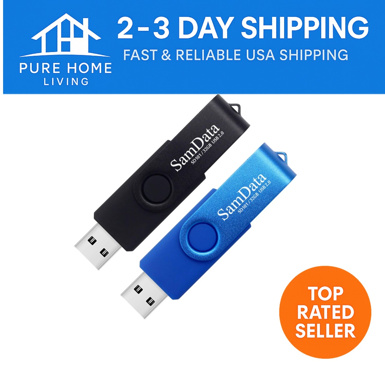 Versatile 2 Pack 32GB USB Flash Drives - LED & Swivel Design for Easy Use