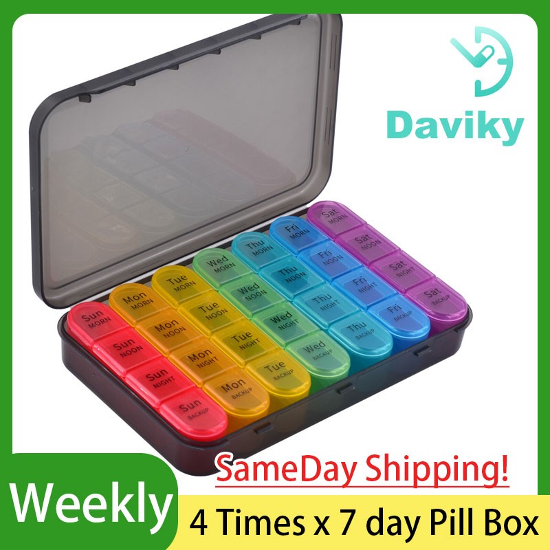 1x Weekly Pill Box Organizer 4 Times a Day 7 day Organizer Case Medicine Storage