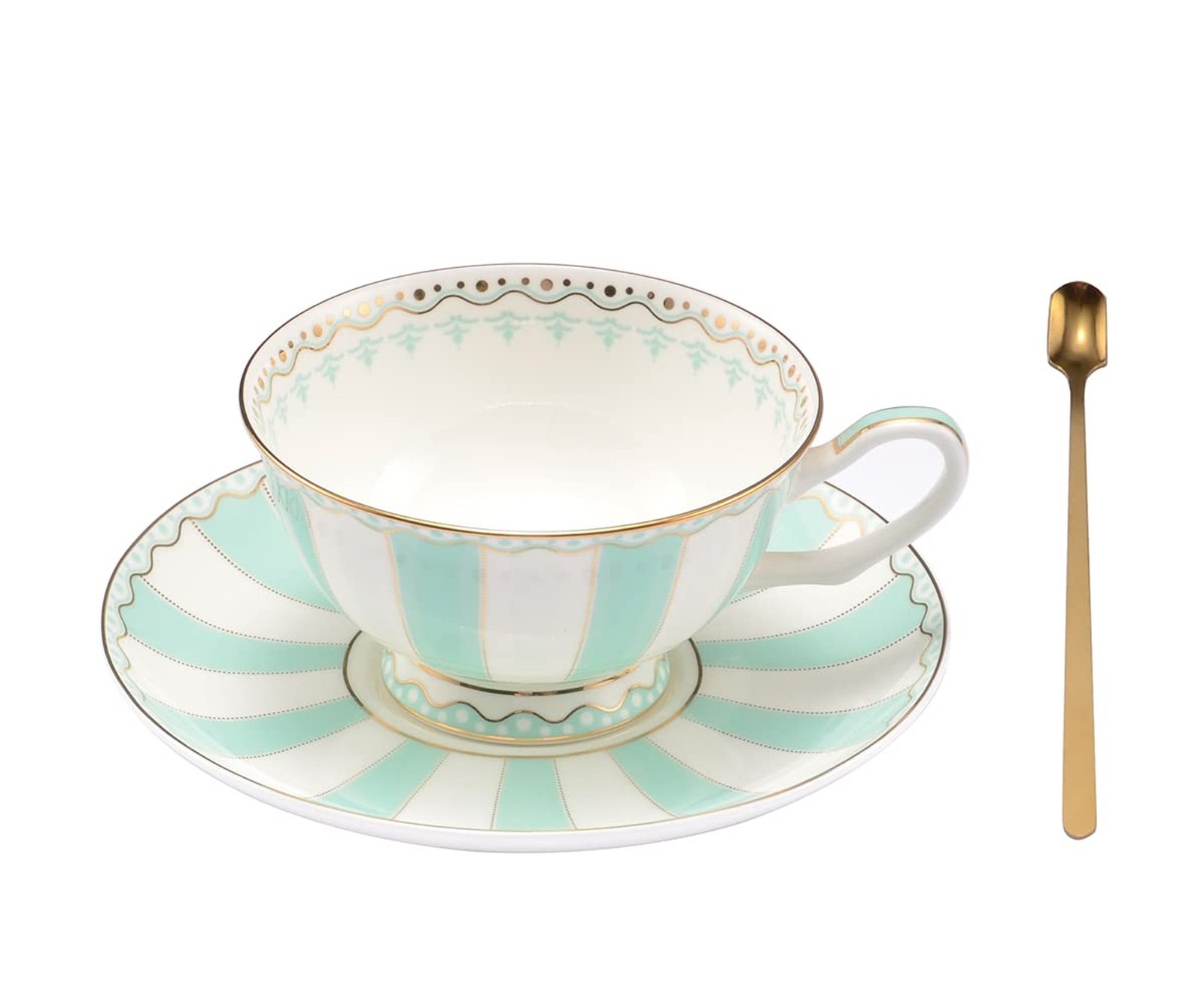 Bone China Tea Cup Set with Saucer Spoon - 3 Piece Set (7oz) - Cappuccino & L...