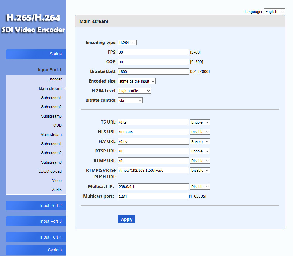 4K H.265 H.264 4 Input SDI to IP / LAN Video Encoder SRT Live Stream Broadcast