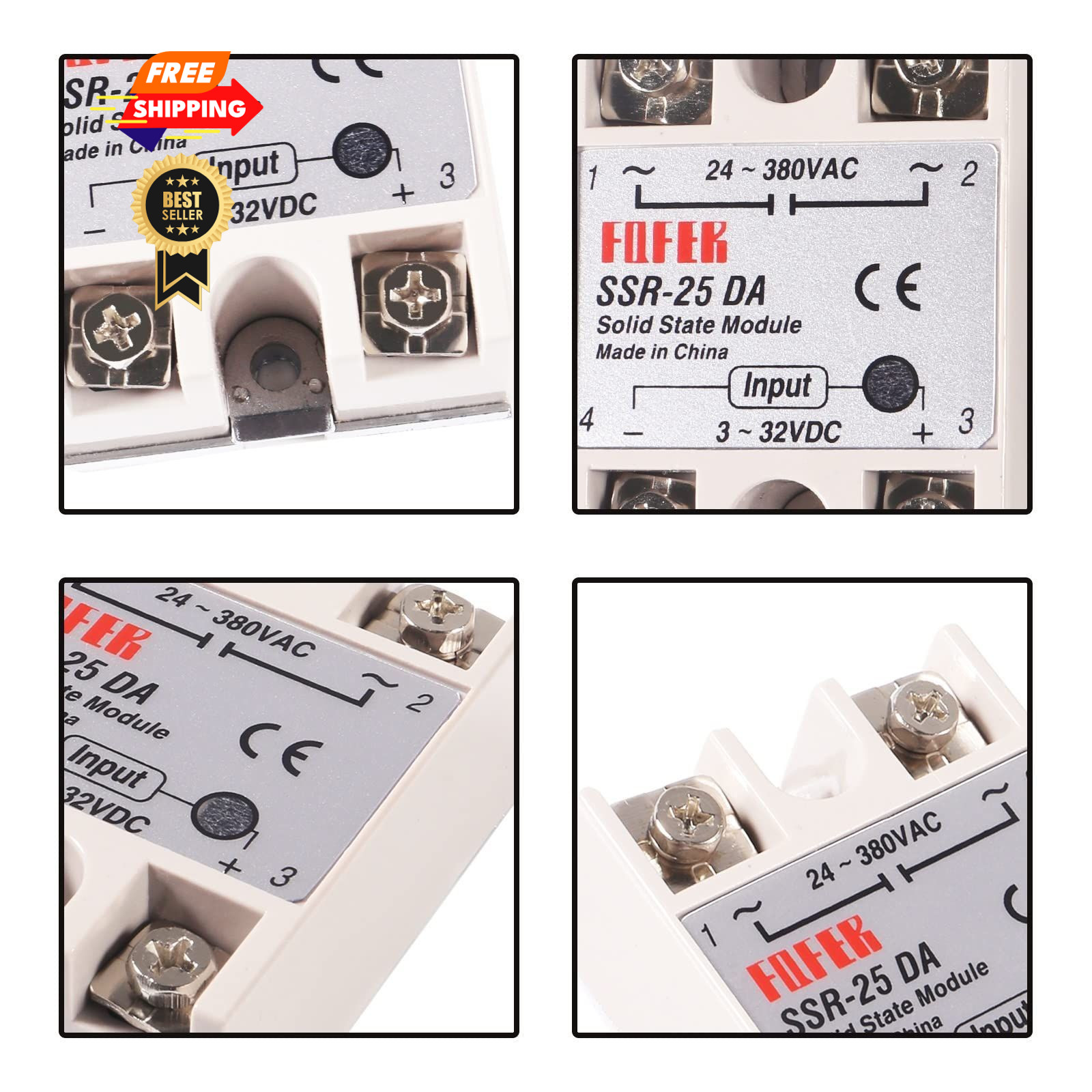 Coliao 4pcs Solid State Relay SSR-25DA DC to AC Input SSR-25DA,