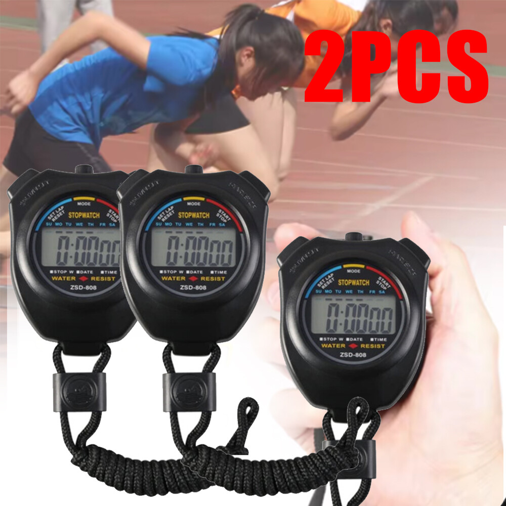 2PCS Handheld Digital Stopwatch Timer Outdoor Sports Training Timer Chronograph
