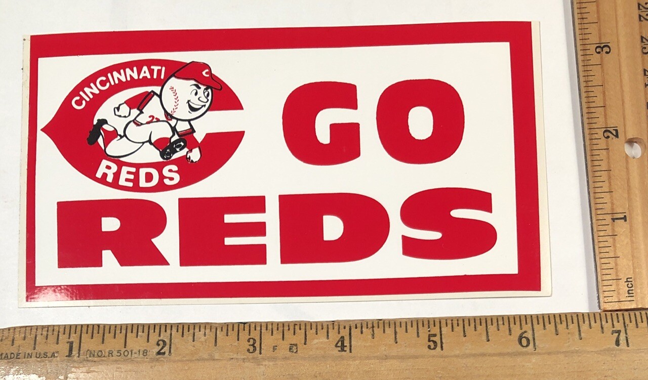 Vintage 1980s Go Cincinnati Reds Logo Decal Bumper Sticker MLB Baseball Sports