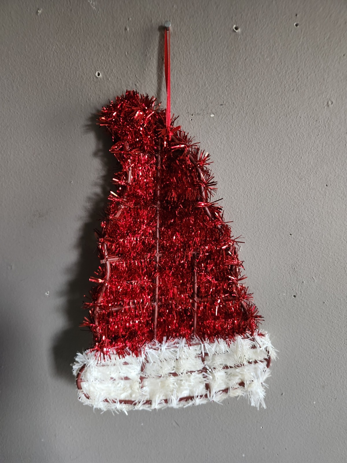 Tinsel Santa Claus Hat Decoration • Hanging • 13½"×9"