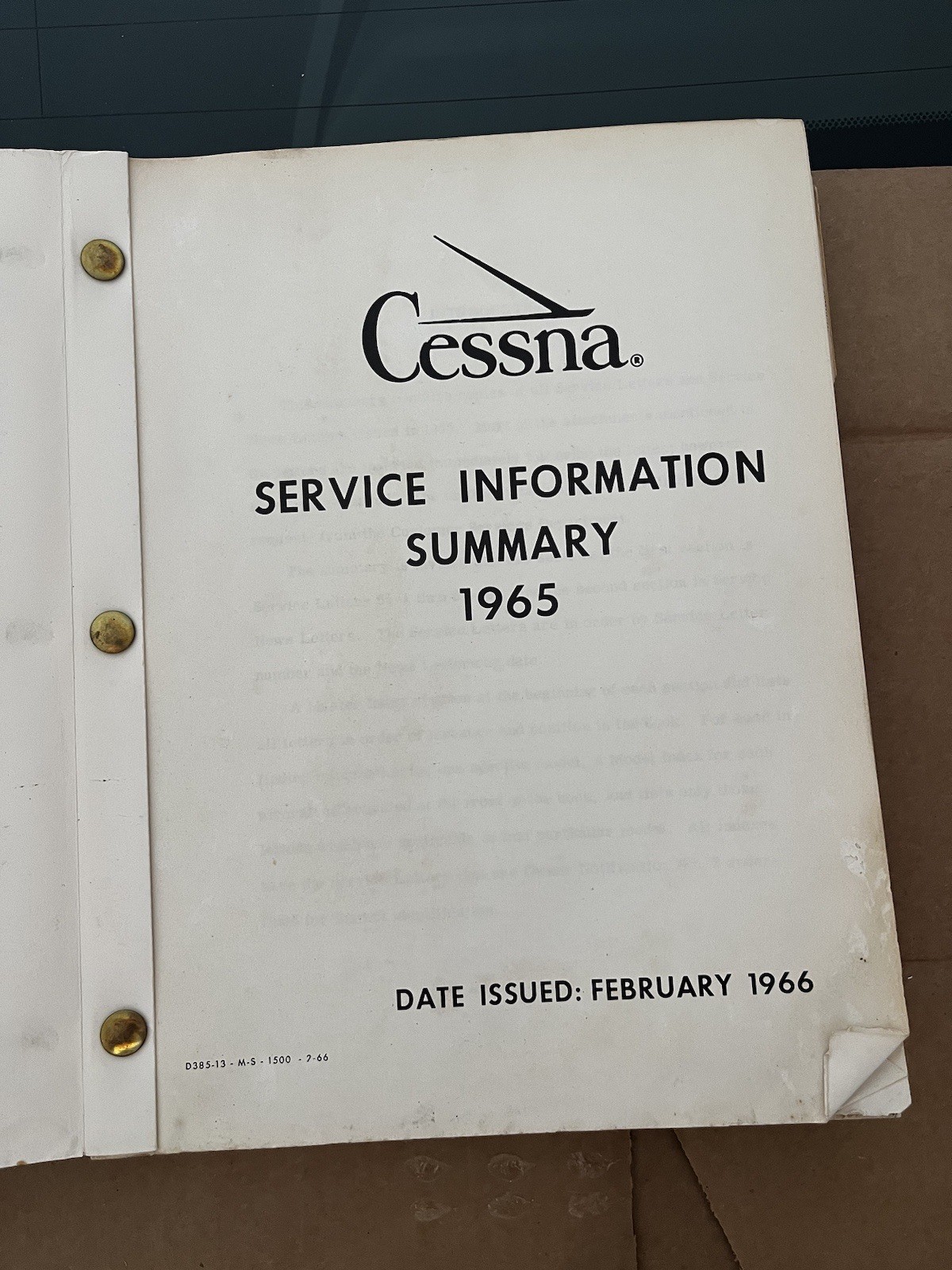 1965 Cessna Service Information Summary Manual All Models, Original Read