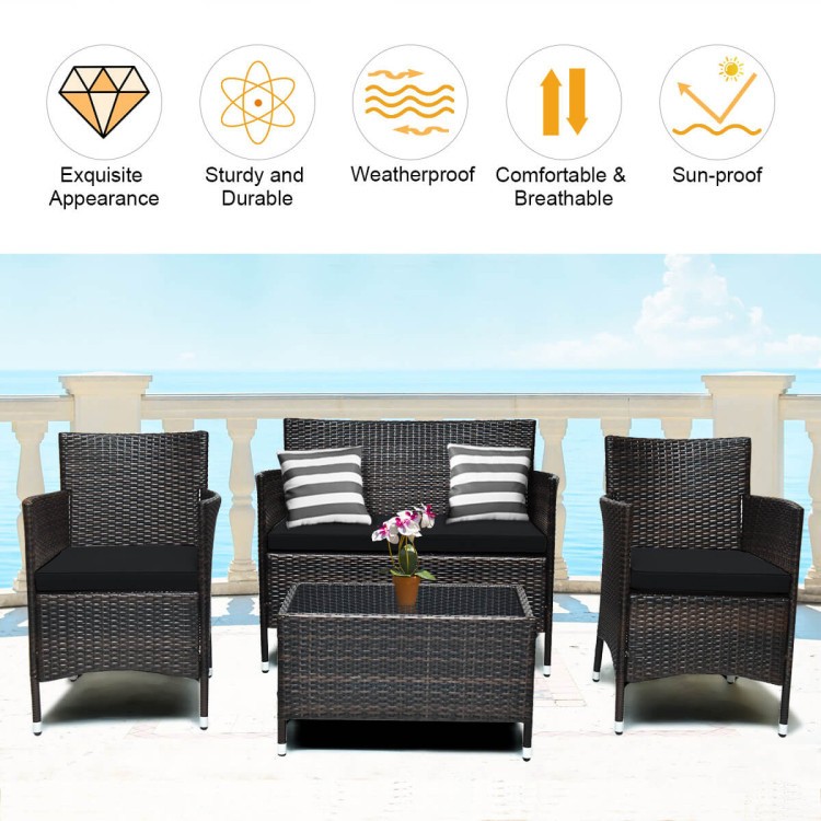 4-Piece Rust-Resistant Steel+Rattan Outdoor Sofa Set & Rectangle Glass Table