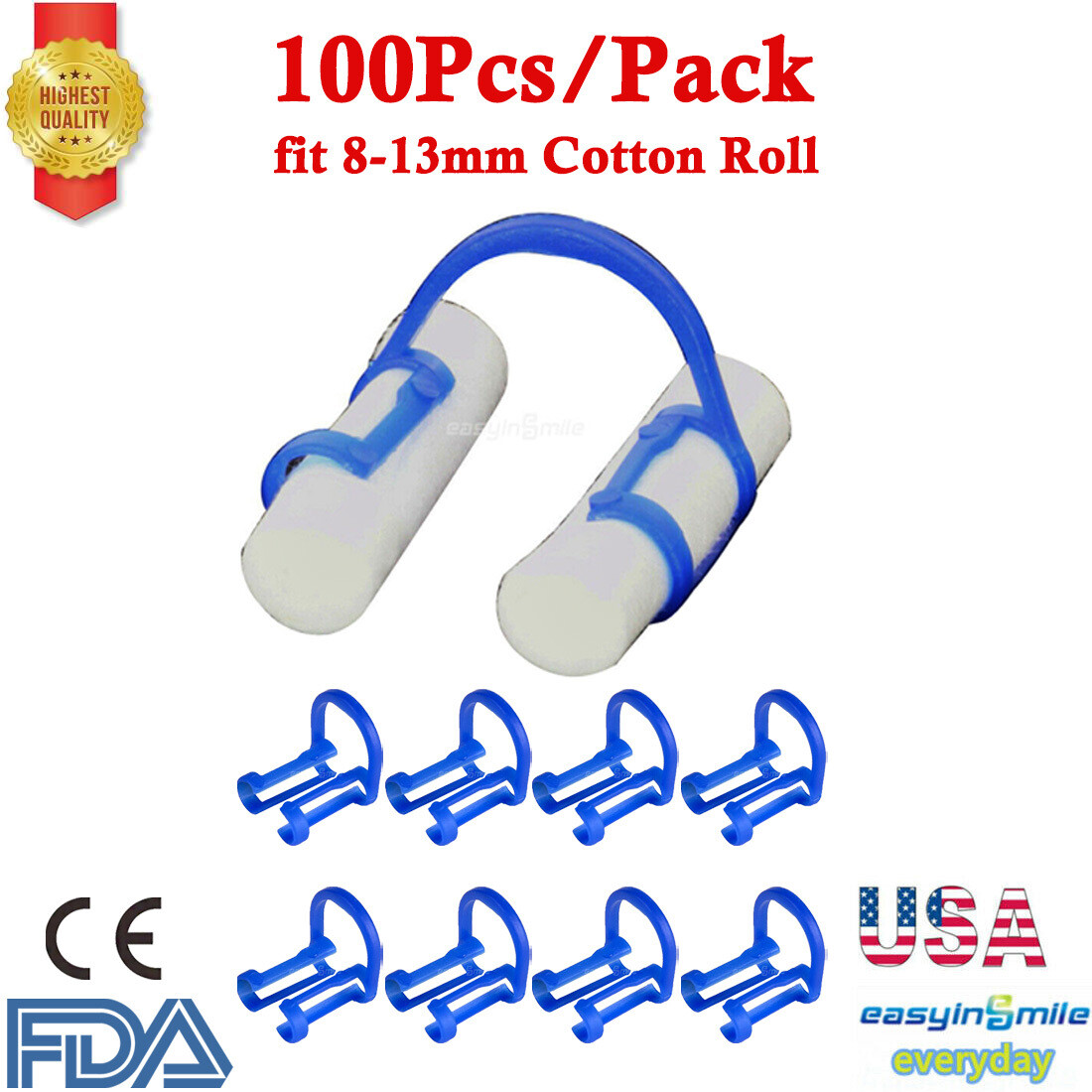 100Pcs Dental Disposable Cotton Roll Holder 6MM Teeth Clip Isolator Clamp Blue