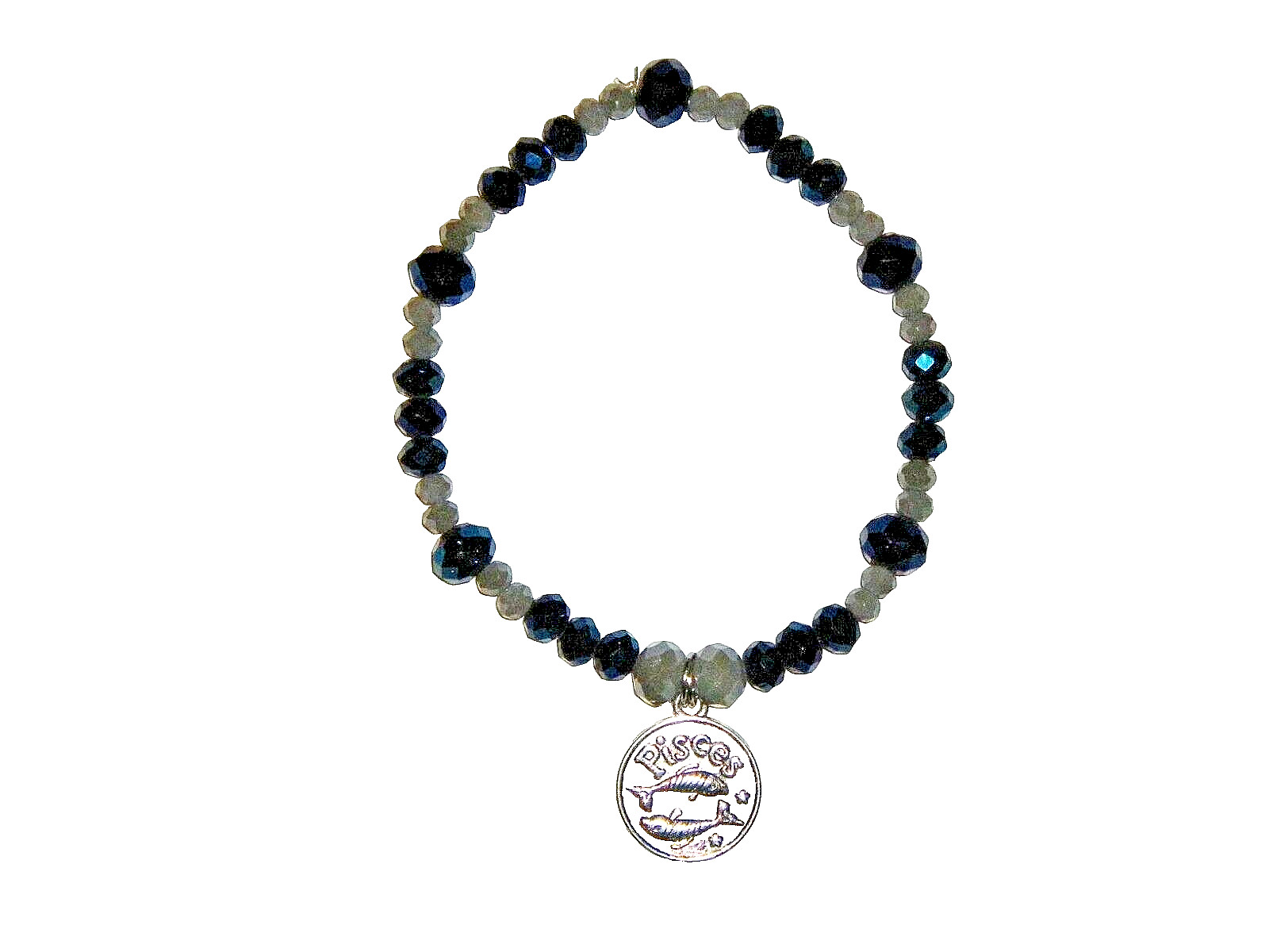 ASTROLOGY PISCES CHARM BEADED BRACELET (7 3/4"):  HAND-MADE JEWELRY BY T.L.C.