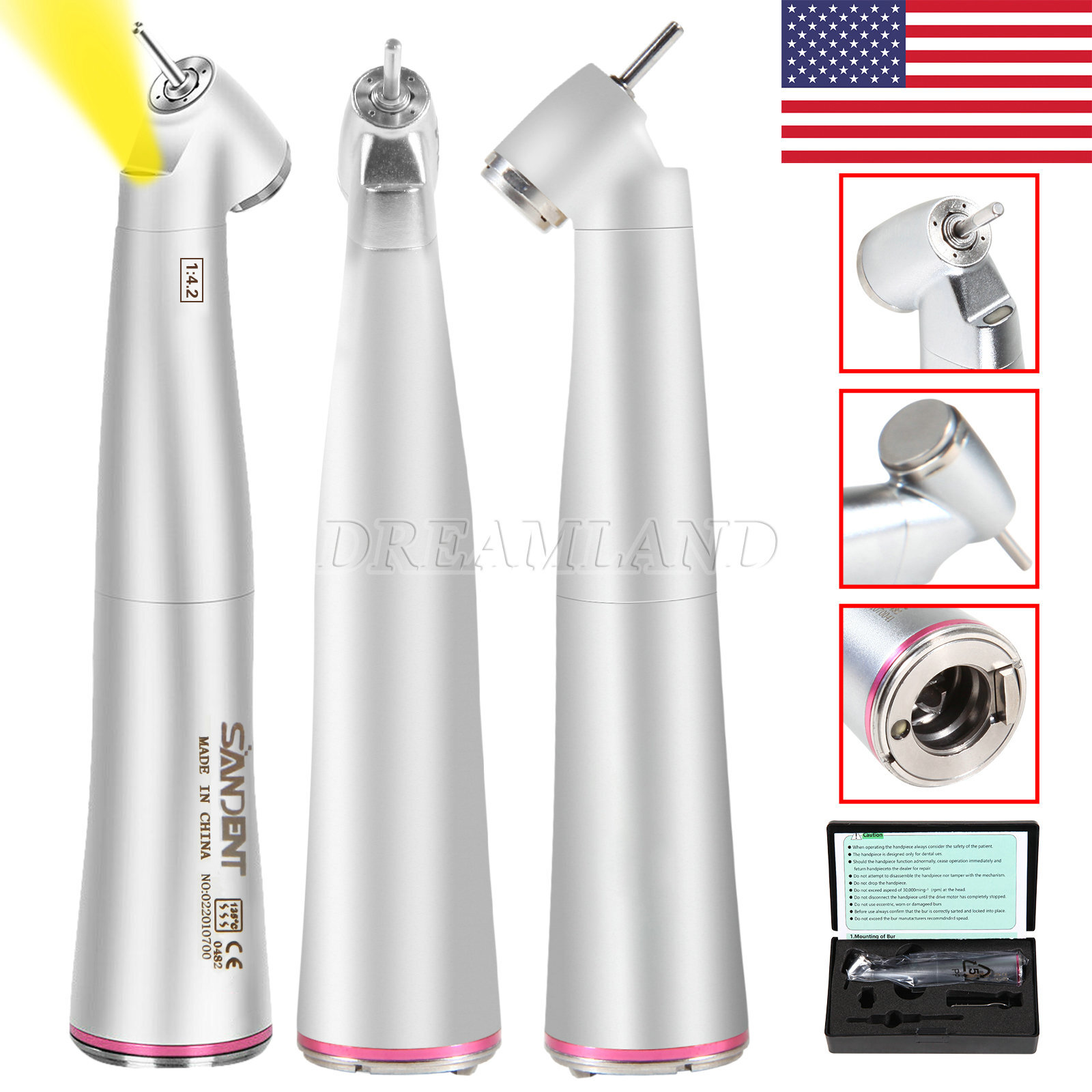 Dental 1:4.2 45° Contra Angle Surgical LED Fiber Optic Handpiece fit NSK Z45L CE