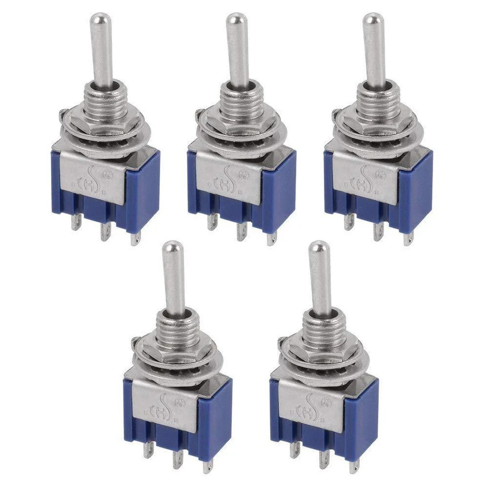 5 Pack Mini Toggle Switch SPDT 3 Position ON OFF ON 6A 125V AC Panel Mount