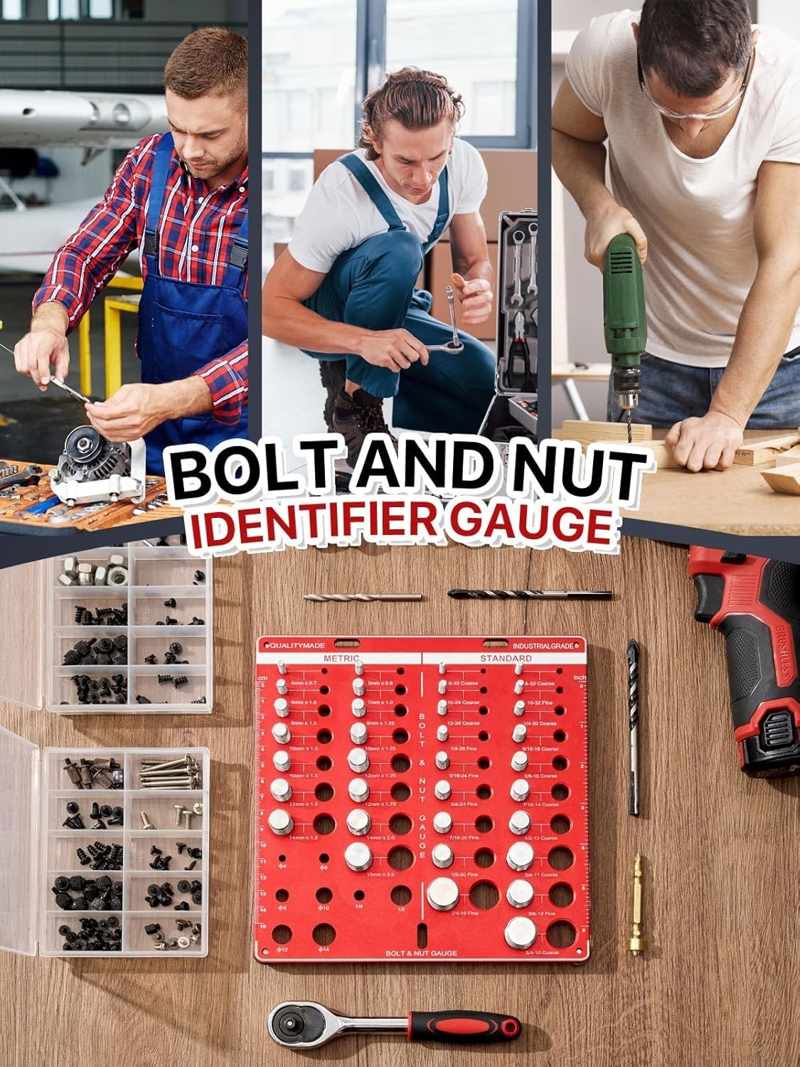 42 Nut and Bolt Thread Checker, 15 Metric & 19 Standard & 8 Drill Bit Gauge