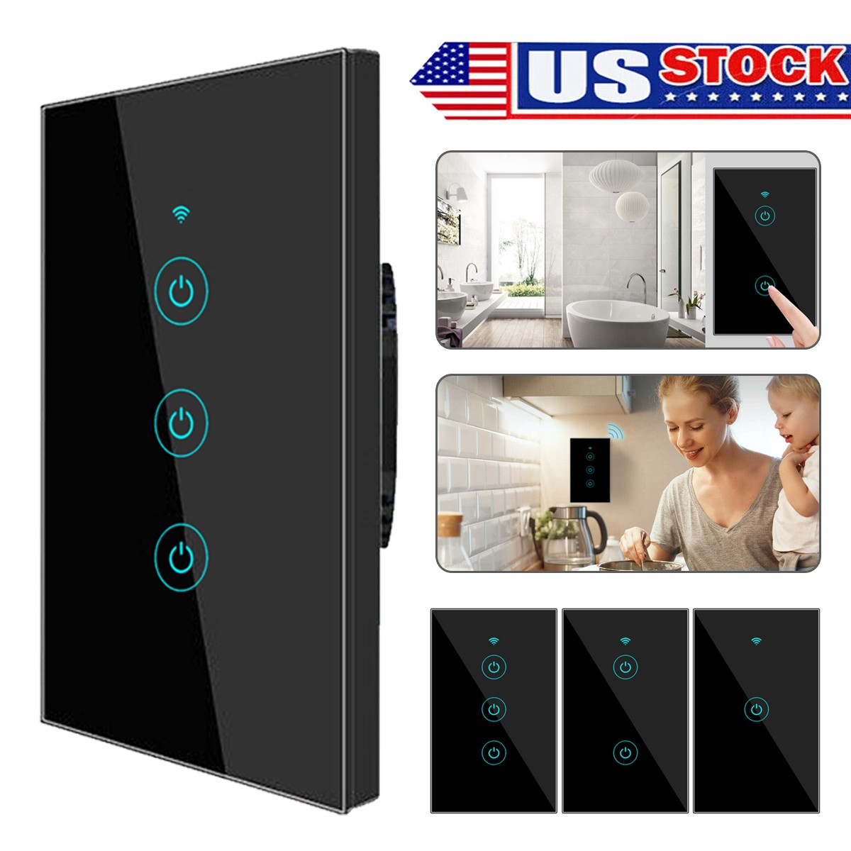 1/2/3 Gang Smart WiFi Wall Light Touch Switch Glass Panel for Alexa Google Home