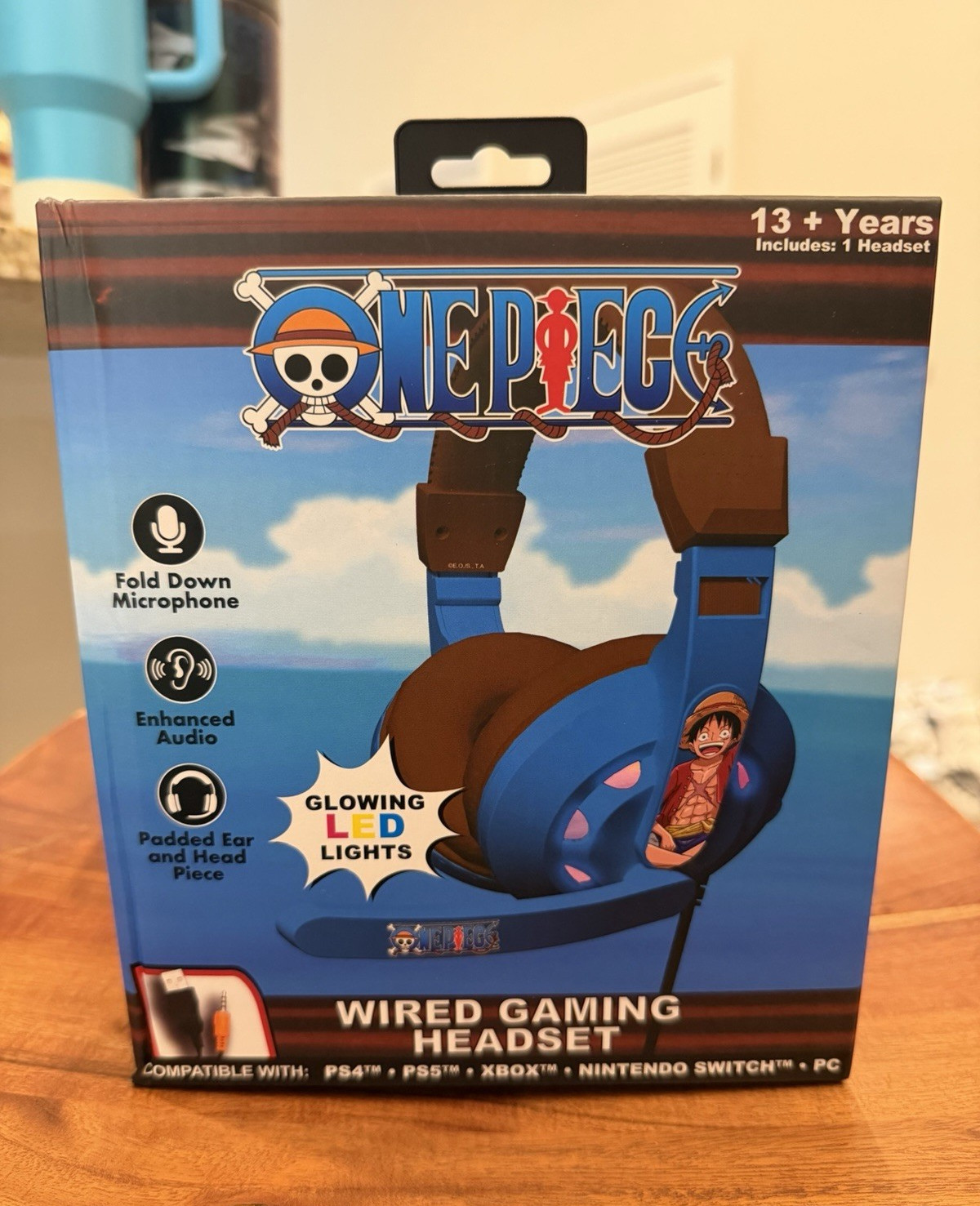 ONE PIECE Wired Gaming Headset LED Lights Built-In Mic Adjustable 3.5mm