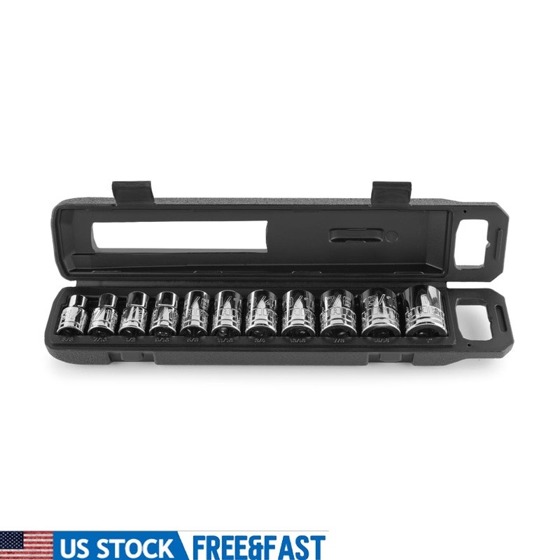 11 Piece 1/2 Inch SAE Socket Set Chrome Vanadium Steel Rust Resistant Heavy Duty