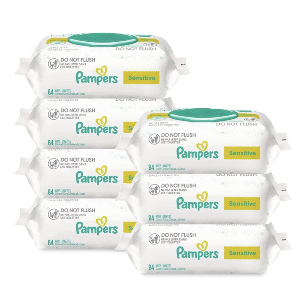 Pampers 07325 1-Ply 6.7" x 7" Sensitive Baby Wipes - Unscented, White (7/CT) New