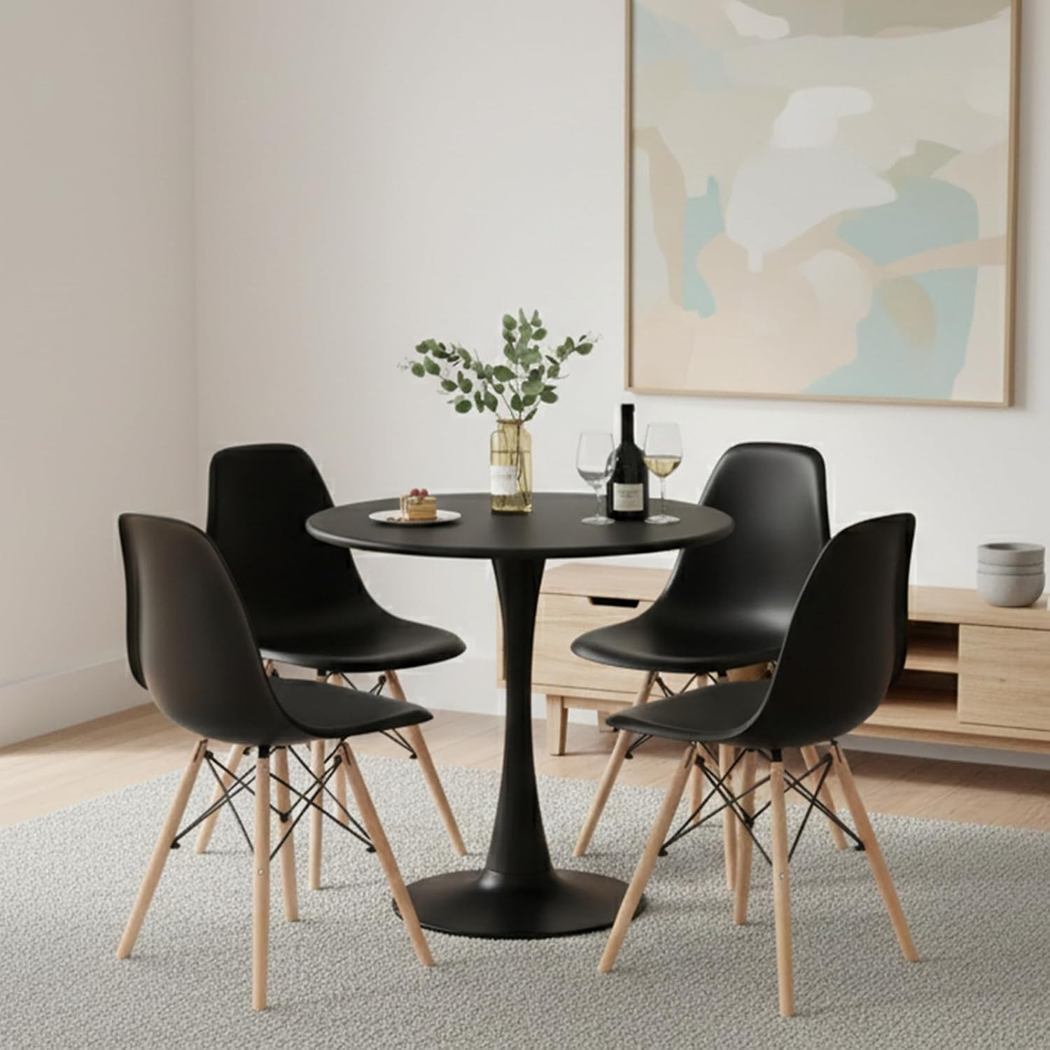 5-Piece round Dining Table Set for 4, Kitchen Table and Chairs, 32'' Tulip Table