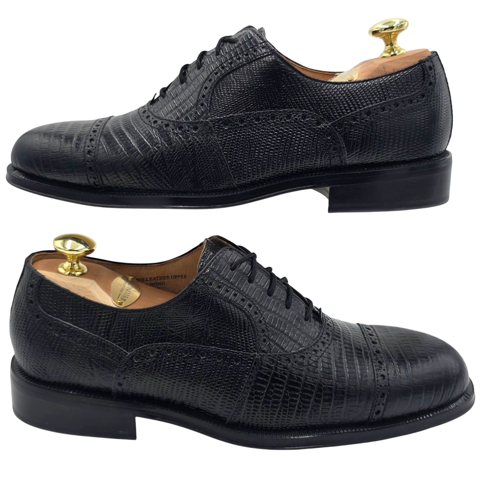 NEW Giorgio Brutini Black Lizard Print Leather Cap-toe Oxford Men 8M Dress Shoes