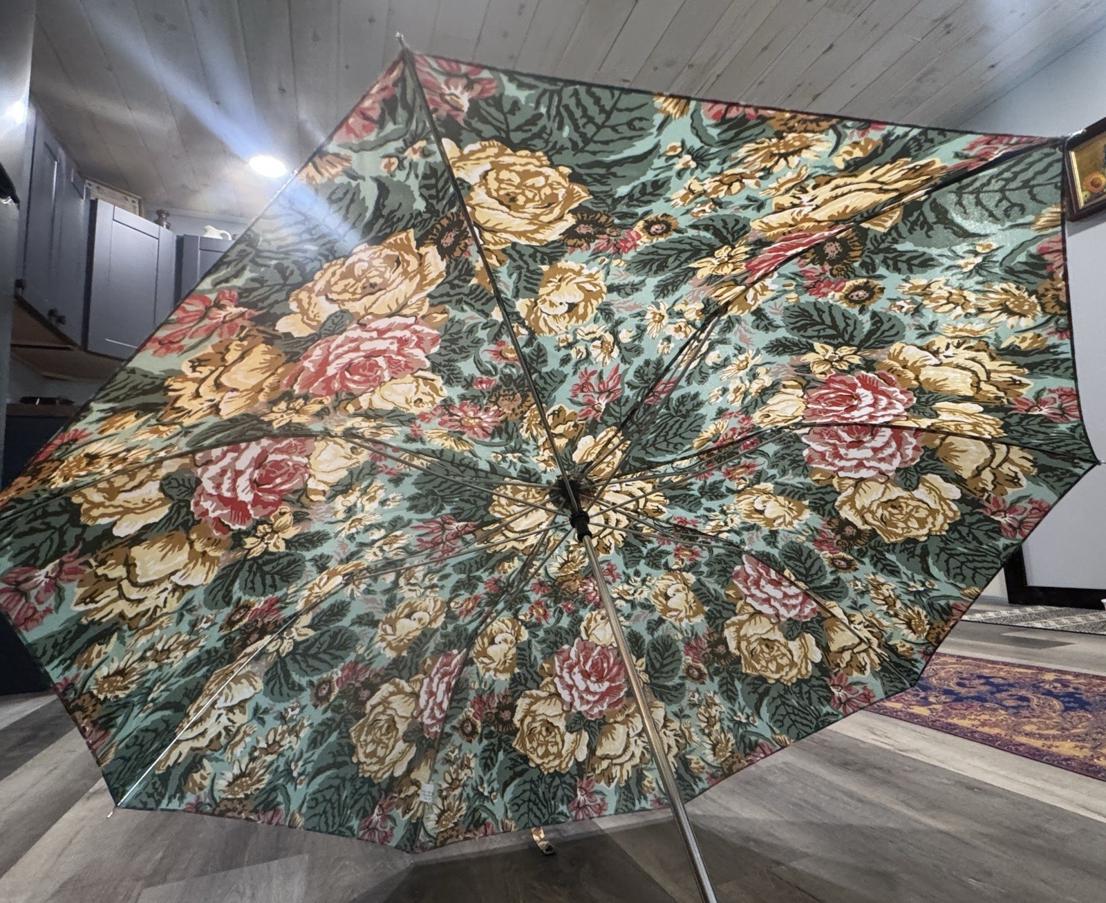 Umbrella Auto Open/Close Windproof Ultimate Compact 33” Canopy FLORAL Green Hand