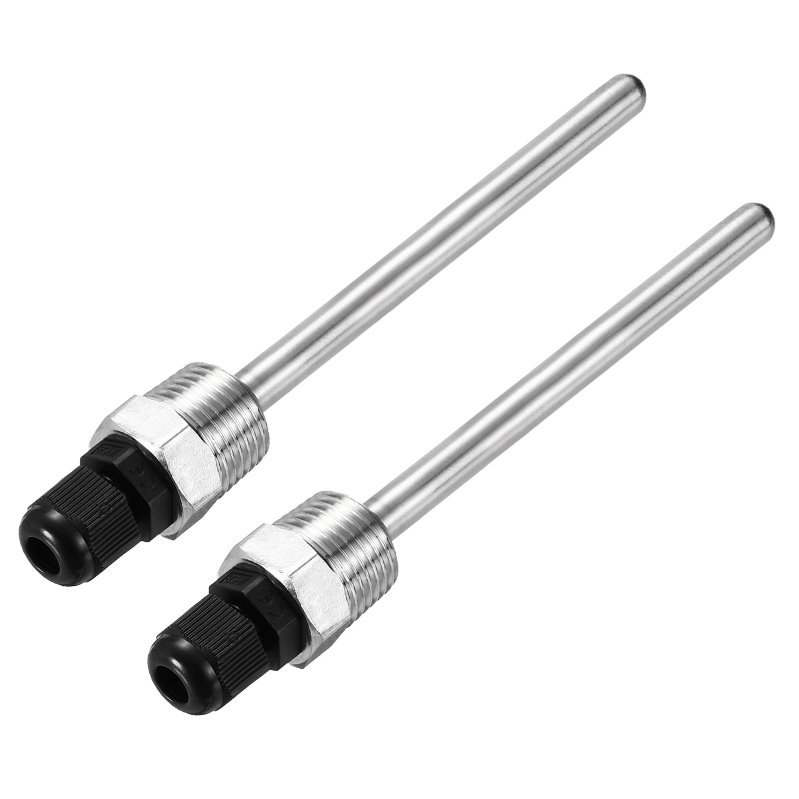 2 Pcs 8mm Dia G1/2 Thermowell Weldless Stainless Steel 304 150mm Black