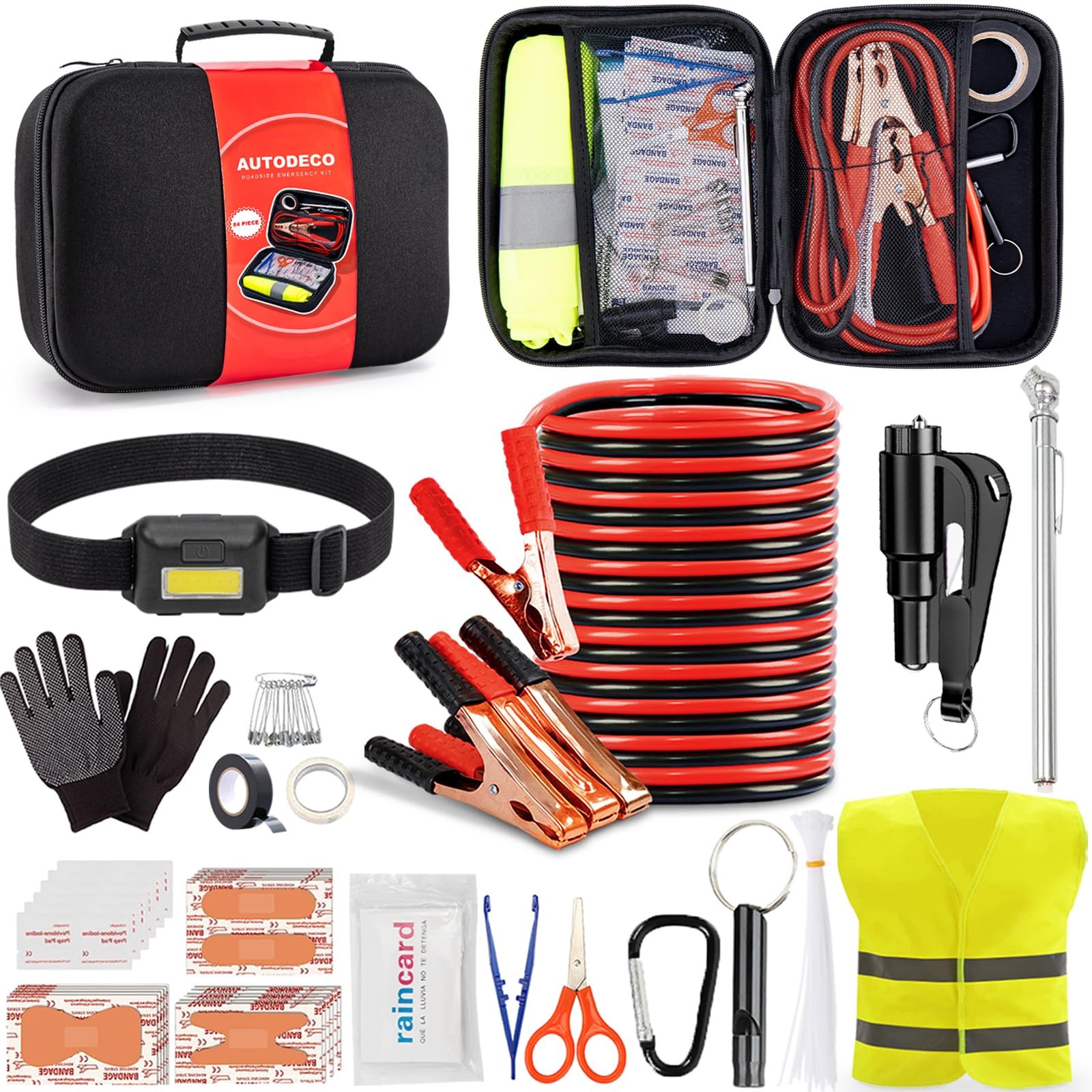 AUTODECO Car Roadside Emergency Kit, Portable Safety Kit Kits Black