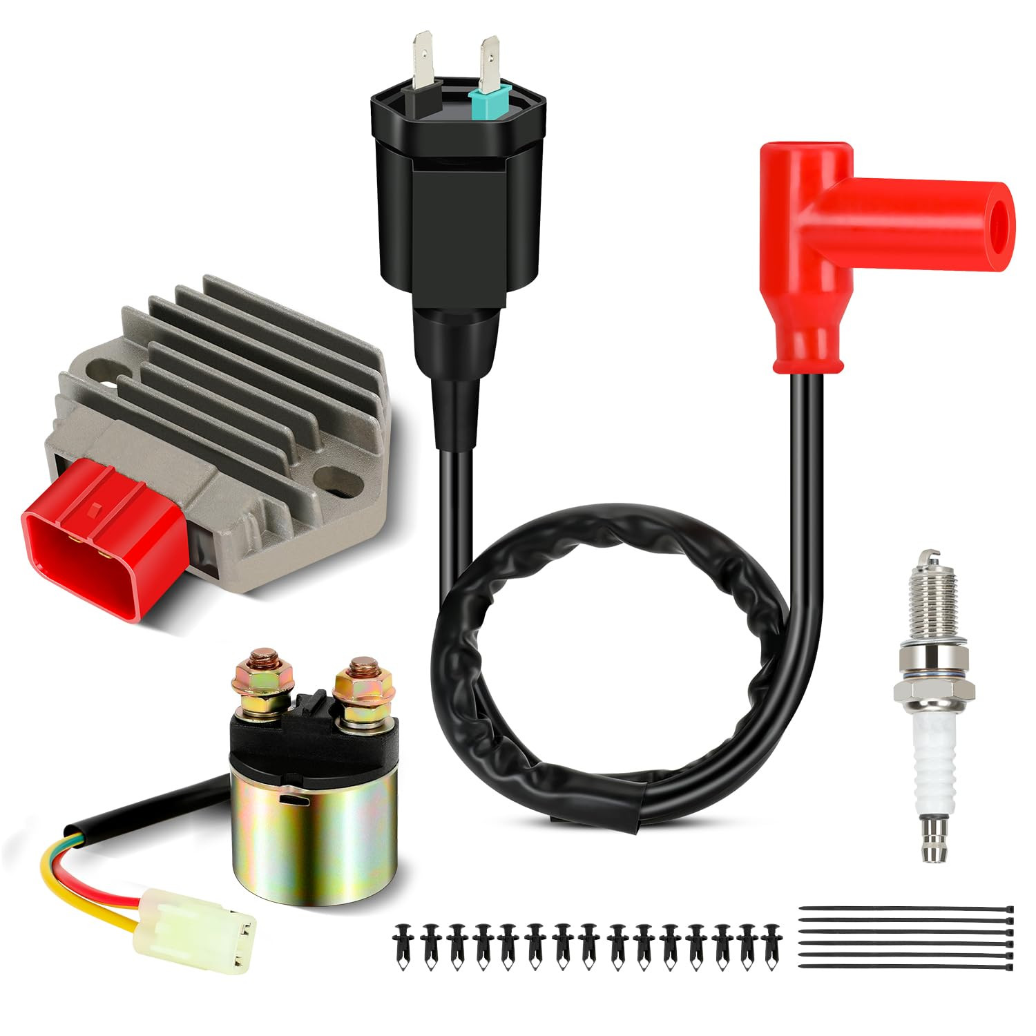 Voltage Regulator Rectifier & Relay Ignition Coil Spark Plug Kit for Rancher 350