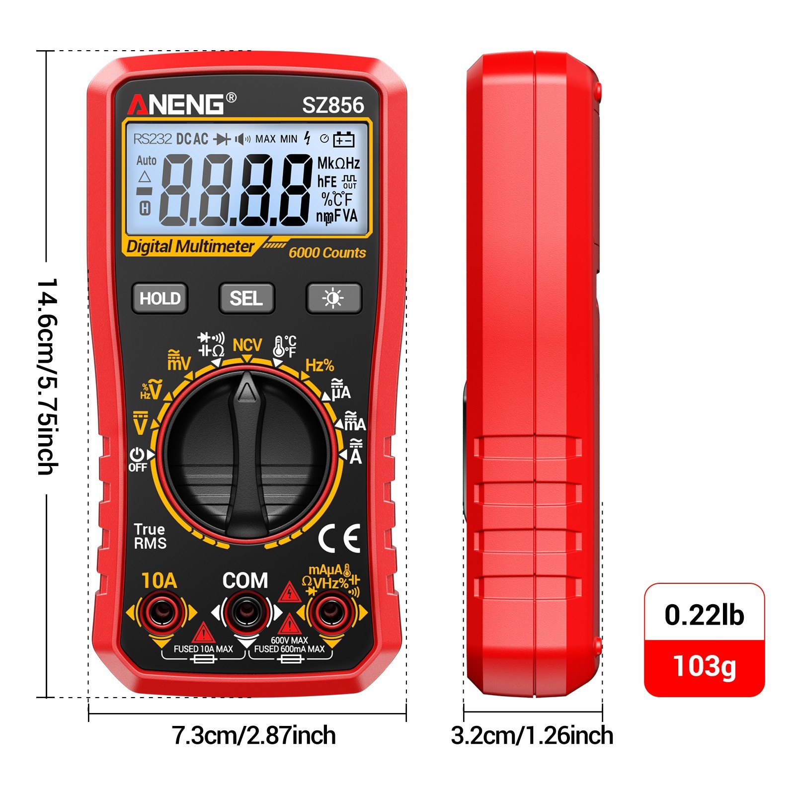 ANENG SZ856 True RMS Digital Multimeter 6000 Counts AC DC Voltage Amp Ohm Tester