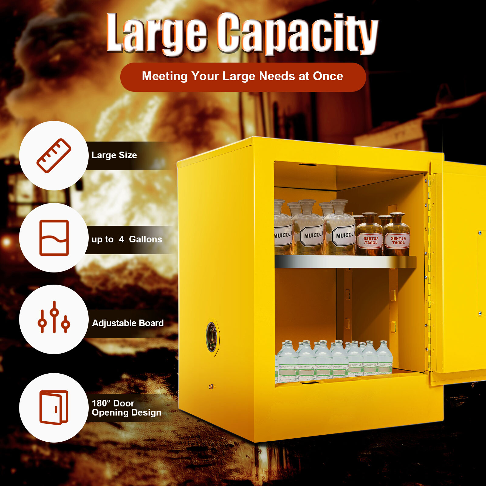 4 Gallon Safety Storage Cabinet Yellow Flammable Welded Bin Fireproof