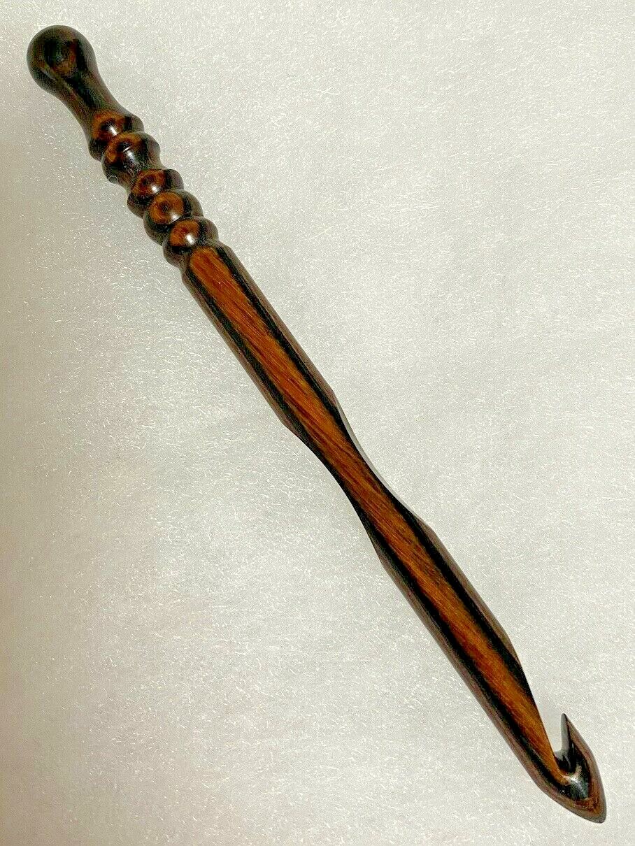 Hand carved CRIMSON IRONWOOD  WOOD YARN  CROCHET HOOK  size M